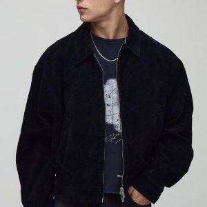 Oversized Boxy Faux Suede Peached Harrington Jacket