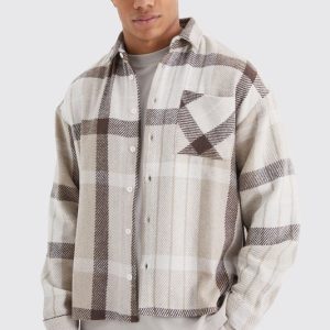 Oversized Split Hem Brushed Flannel Shirt Jacket