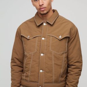 Boxy Nylon Contrast Stitch Western Trucker Jacket