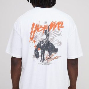 Tall Oversized Homme Western Print T-Shirt