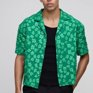 Oversized Boxy Jacquard Floral Shirt