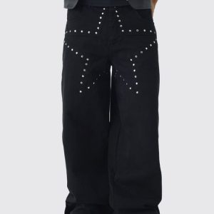Baggy Fit Rigid Star Studded Jeans