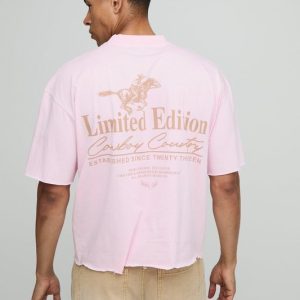 Oversized Boxy Extended Neck Distressed Western Graphic T-Shirt