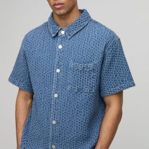 Boxy Fit Revere Textured Denim Shirt
