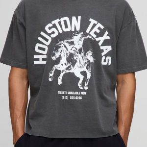 Charcoal Oversized Boxy Raw Hem Western Washed Graphic T-shirt