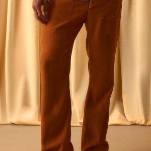 Zip Front Tailored Embroidered Flared Trousers