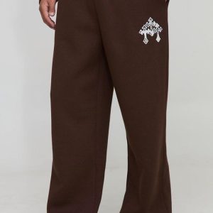 Wide Leg Cow Print Cross Applique Joggers