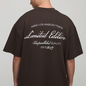 Chocolate Oversized Extended Neck Super Heavyweight Limited Edition Embroidered T-Shirt