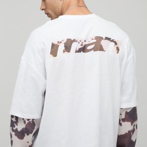 Oversized Boxy Faux Layer Cow Print T-Shirt