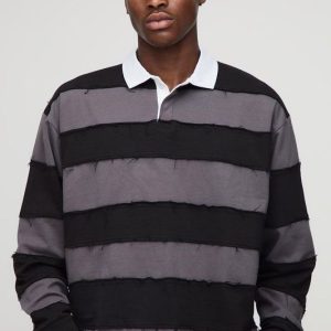 Oversized Boxy Distressed Long Sleeve Rugby Polo
