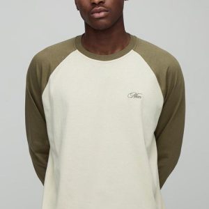 Oversized Boxy Man Script Raglan Rib Long Sleeve T-Shirt