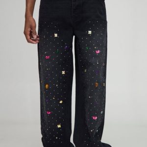 Relaxed Fit Embellished Carpenter Washed Jeans