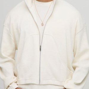 Oversized Boxy Rib Jersey Funnel Neck Track Top
