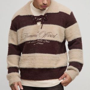 Regular Fit Hockey Embroidered Extreme Fluffy Knitted Jumper