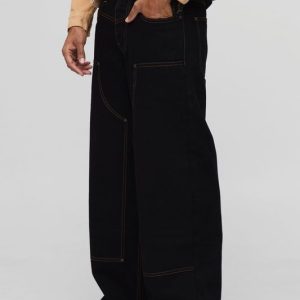 Baggy Leopard Panelled Rigid Carpenter Jeans