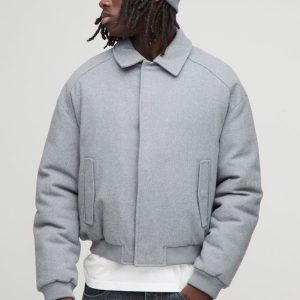 Regular Fit Melton Mono Padded Collared Bomber Jacket