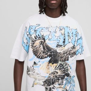 White Oversized Extended Neck Ofcl MAN Eagle Over The Seam Printed T-Shirt