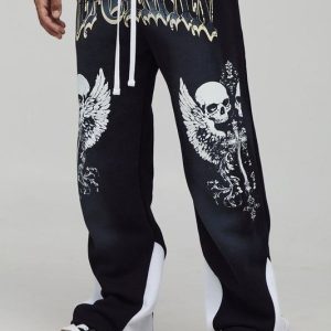 Relaxed Fit Flare Spray Washed Skull Gusset Jogger