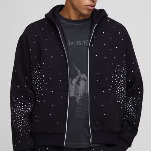 Oversized Boxy Rhinestone Zip Through Hoodie