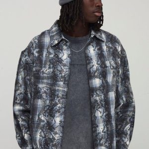 Oversized Boxy Acid Wash Embellished Shirt
