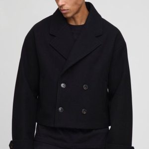 Double Breasted Cropped Melton Overcoat