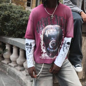 Oversized Boxy Ofclman Graphic Faux Layer Washed T-Shirt