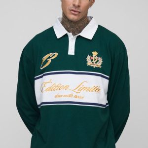 Tall Oversized Varsity Embroidered Rugby Polo
