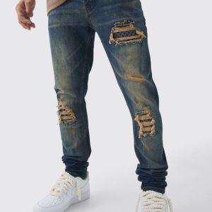 Skinny Stretch Stacked Bandana Rip & Repair Jeans