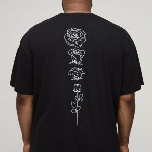 Plus Oversized Floral Line Drawing Print T-Shirt