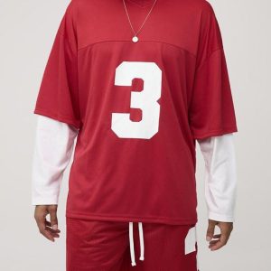 Oversized Official Man Faux Layer Mesh Sports Top