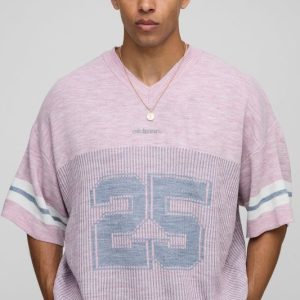 Man Oversized Fit Jacquard Hockey Marl Knitted T-shirt