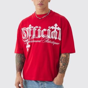 Oversized Boxy Cross Applique Distressed T-shirt