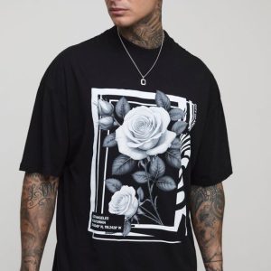Tall Oversized Extended Neck Floral Print T-Shirt