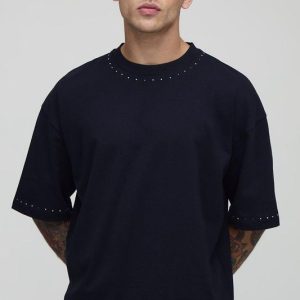 Oversized Boxy Rhinestone Detail T-Shirt