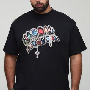 Plus Oversized Diamond Print T-Shirt