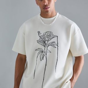 Oversized Floral Line Drawing Scuba T-shirt