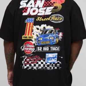 Plus Oversized Extended Neck San Jose Moto Print T-Shirt