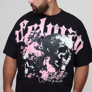 Plus Oversized Boxy Heavyweight Skull Large Scale Print T-Shirt