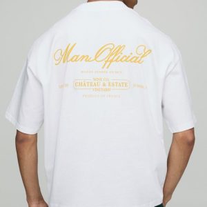 White Oversized Boxy Extended Neck Man Official T-Shirt