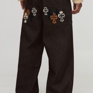 Baggy Fit Cow Cross Applique Jeans