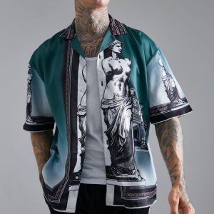 Satin Oversized Revere Statue Border Shirt