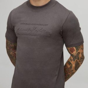 Slim Fit Peached Limited Embossed Extended Neck T-Shirt