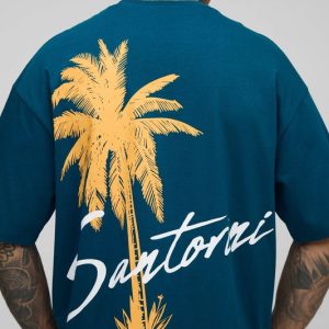 Tall Oversized Boxy Santorini Print T-Shirt