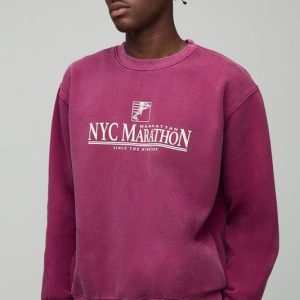Oversized Boxy Extended Neck NYC Marathon Leisure Washed Sweatshirt