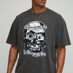 Charcoal Oversized Washed Ofcl Man Skull T-Shirt