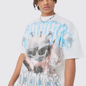 Oversized Skull Over Seams Graphic T-shirt