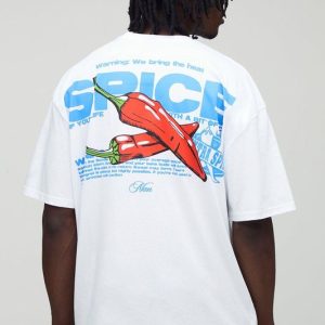 Tall Oversized Man Script Chili Print T-Shirt