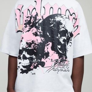 Tall Oversized Boxy Heavyweight Skull Large Scale Print T-Shirt