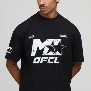 Black Oversized Boxy Extended Neck M Star Graphic T-Shirt