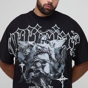 Plus Oversized Heavyweight Large Scale Print Angel T-Shirt